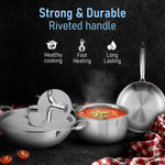Regency Triply Cookware Set of 3, 24 cm Kadai with Stainless Steel Lid, 22 cm Frying Pan & 16 cm Saucepan