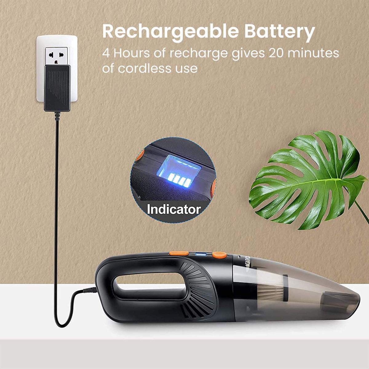 HVC1081 Cordless Rechargeable Car Vacuum Cleaner, Portable, Handheld,110W, 5.5KPA Power Socket, Stainless Steel Filter, Black
