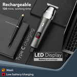 Royal Beard Trimmer For Men, Hair Trimming, High Precision Trimmer, Cordless, 4 Length Setting Combs, Self Sharpening Stainless Steel Blade, Metal Body, Fast Charging, 120 Minutes Usage, Silver