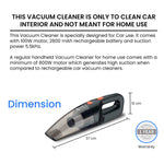 HVC1081 Cordless Rechargeable Car Vacuum Cleaner, Portable, Handheld,110W, 5.5KPA Power Socket, Stainless Steel Filter, Black