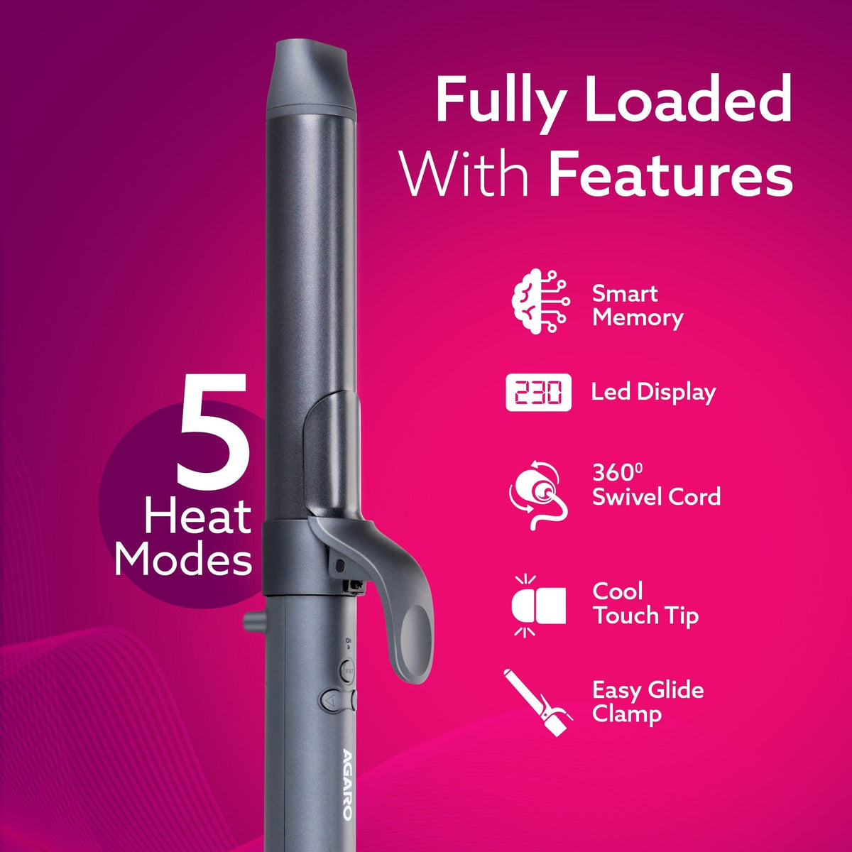 Prima Rotating Hair Curler, 32 mm Ceramic coated barrel, Automatic Curling,  Fast Heating, Ceramic Coated Titanium Barrel for Long/Medium Hair, Professional Self Curling Hair Styler, For Women, Black