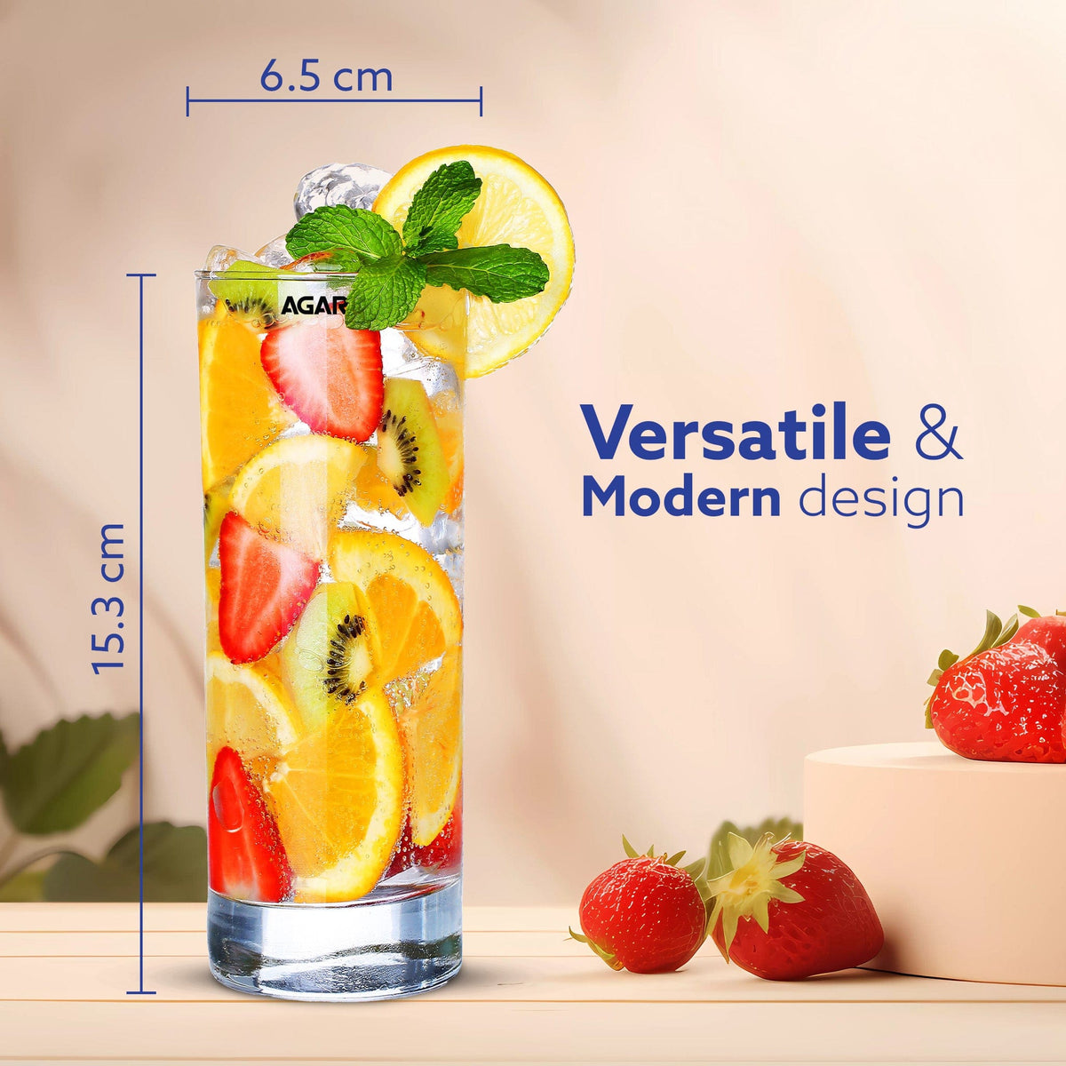 Elegant 290 ml Glasses Set of 6, Transparent Drinking Water Glass Set, Glass Tumbler for Water, Cold Drink, Juice, Dishwasher Safe, for Daily Use & Gifting