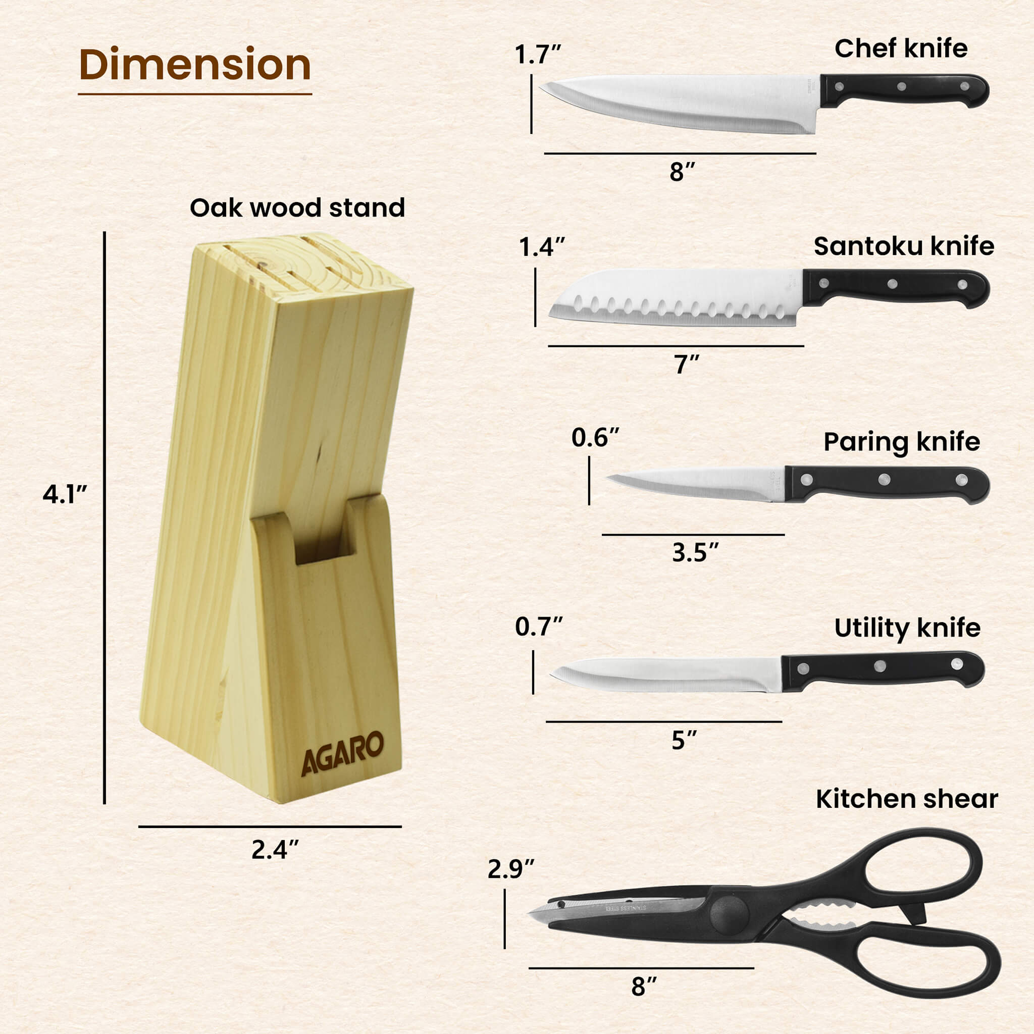 AGARO Galaxy 6 Pcs Kitchen Knife Set with Wooden Case, 4 Knives, 1 Scissor,  1 Wooden