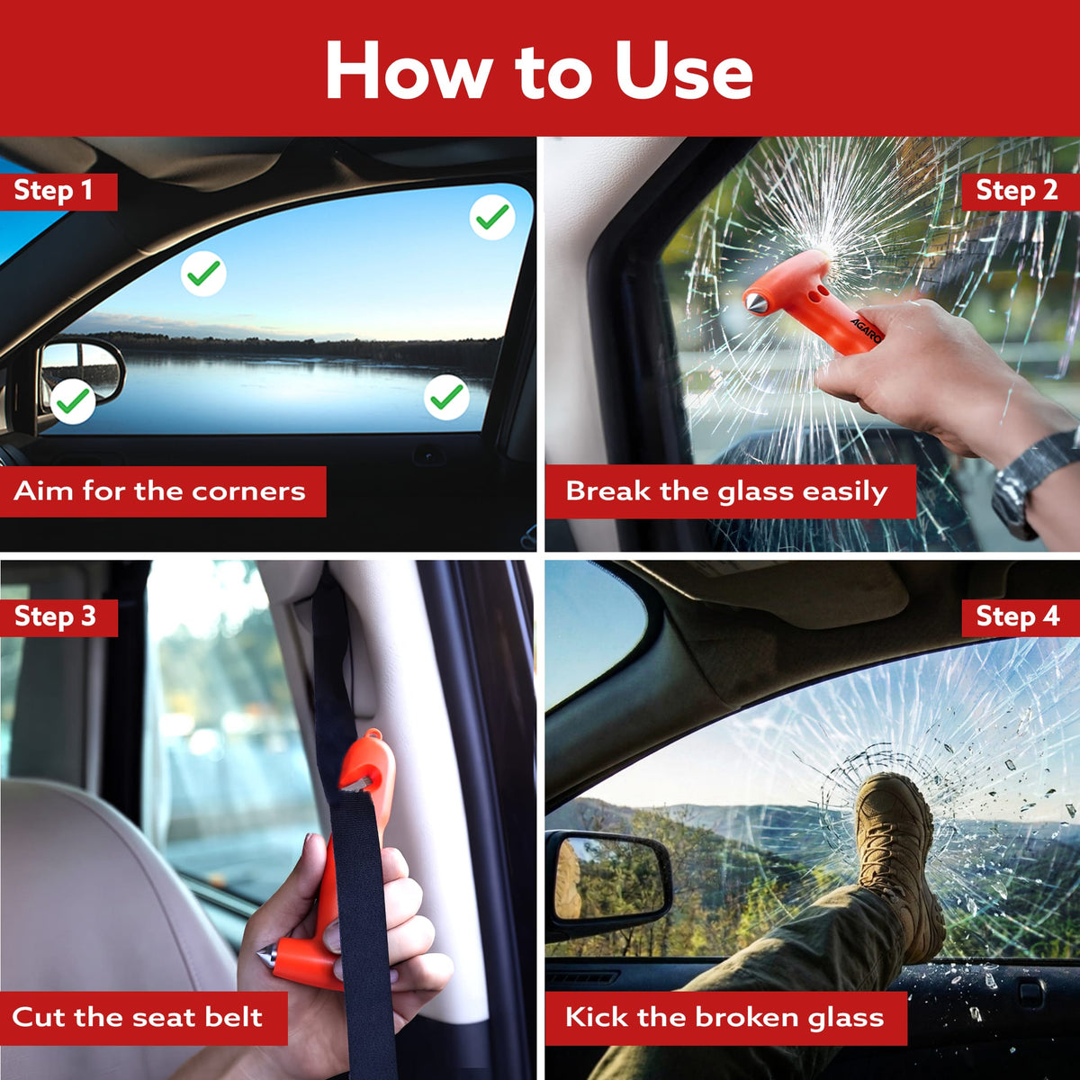 2-in-1 Car Safety Window Hammer and Seat Belt Cutter – Emergency Escape Tool with Glass Breaker & Sturdy Holder, Ideal for Vehicle Roadside Emergencies