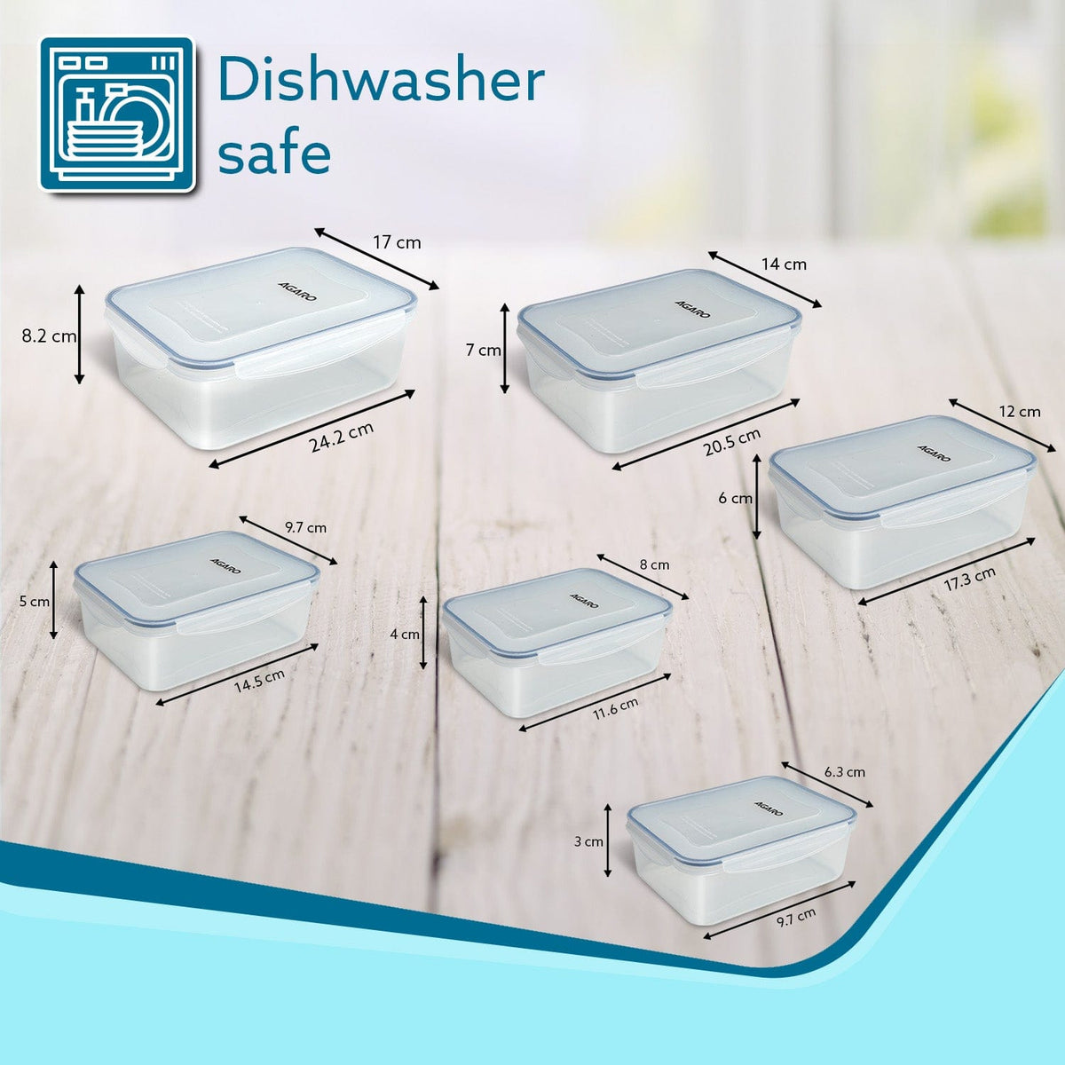 Food Storage Container With Lid, Multipurpose, Rectangular, Leak Proof, BPA Free, 120Ml, 240ml, 500ml, 1L, 1.5L, 2.5L, Set of 6