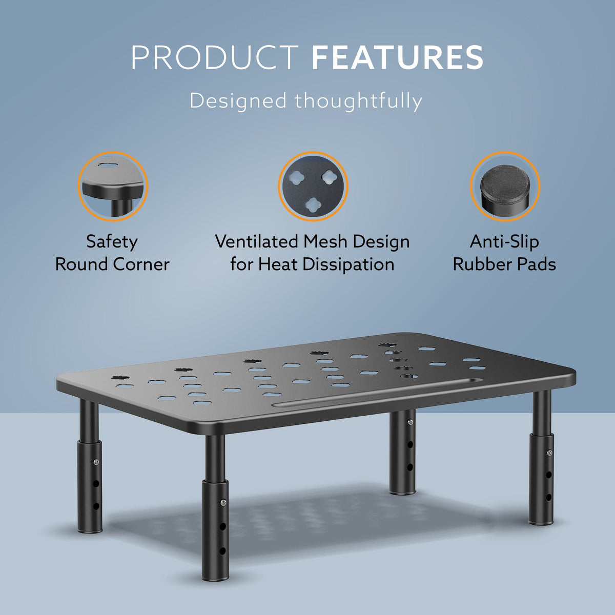 Monitor Stand for Desk, Laptop Stand & PC Riser, 3-Level Height Adjustable, Compatible with 24”, 27”, 29” & 32” Monitors, Laptop, CPU, Printer, Heavy-Duty Steel with Anti-Skid Pads, Black