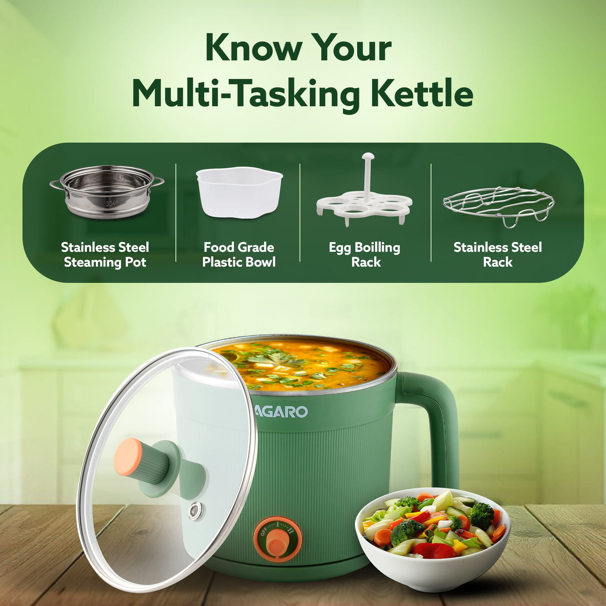 Regency Multi Cook Kettle With Steamer - 1.2 Litres - Sea Green