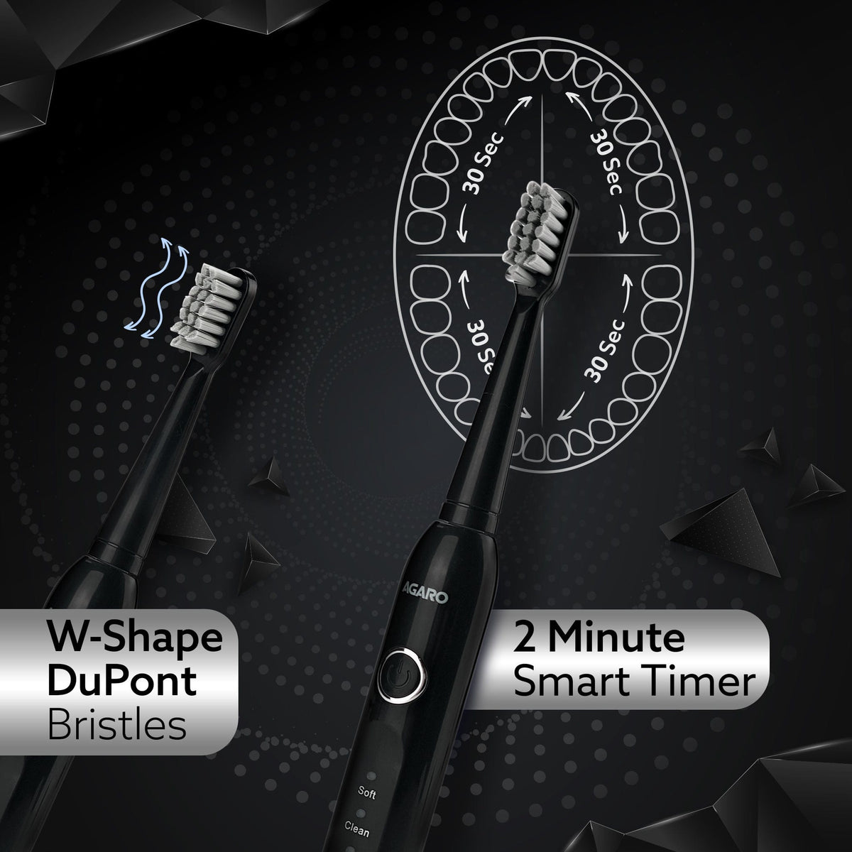 COSMIC ADVANCE Sonic Electric Tooth Brush For Adults With 5 Modes, 2 Brush Heads & Rechargeable With 4 Hours Charge Lasting Up To 25 Days, Power Toothbrush, (Black)