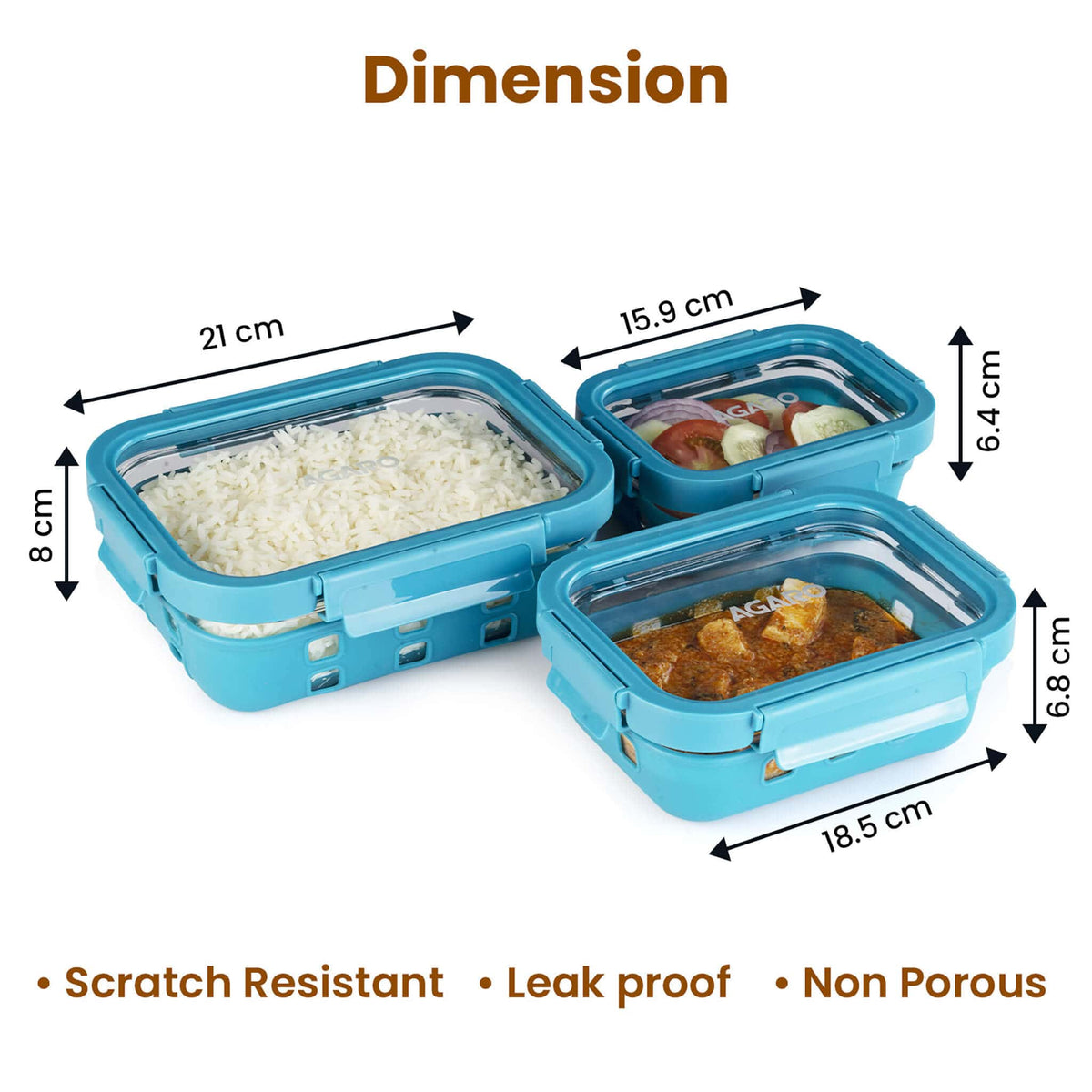 Imperial Glass Containers - 370, 640, 1050 ml - Cyan