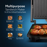 Royal Grill Sandwich Maker, Non Stick Coated Grill Plates, Stainless Steel Body, Oil Collector Tray, 1000W, 90 Degrees Floating Hinges, Panini/Grill/Toast (Black)