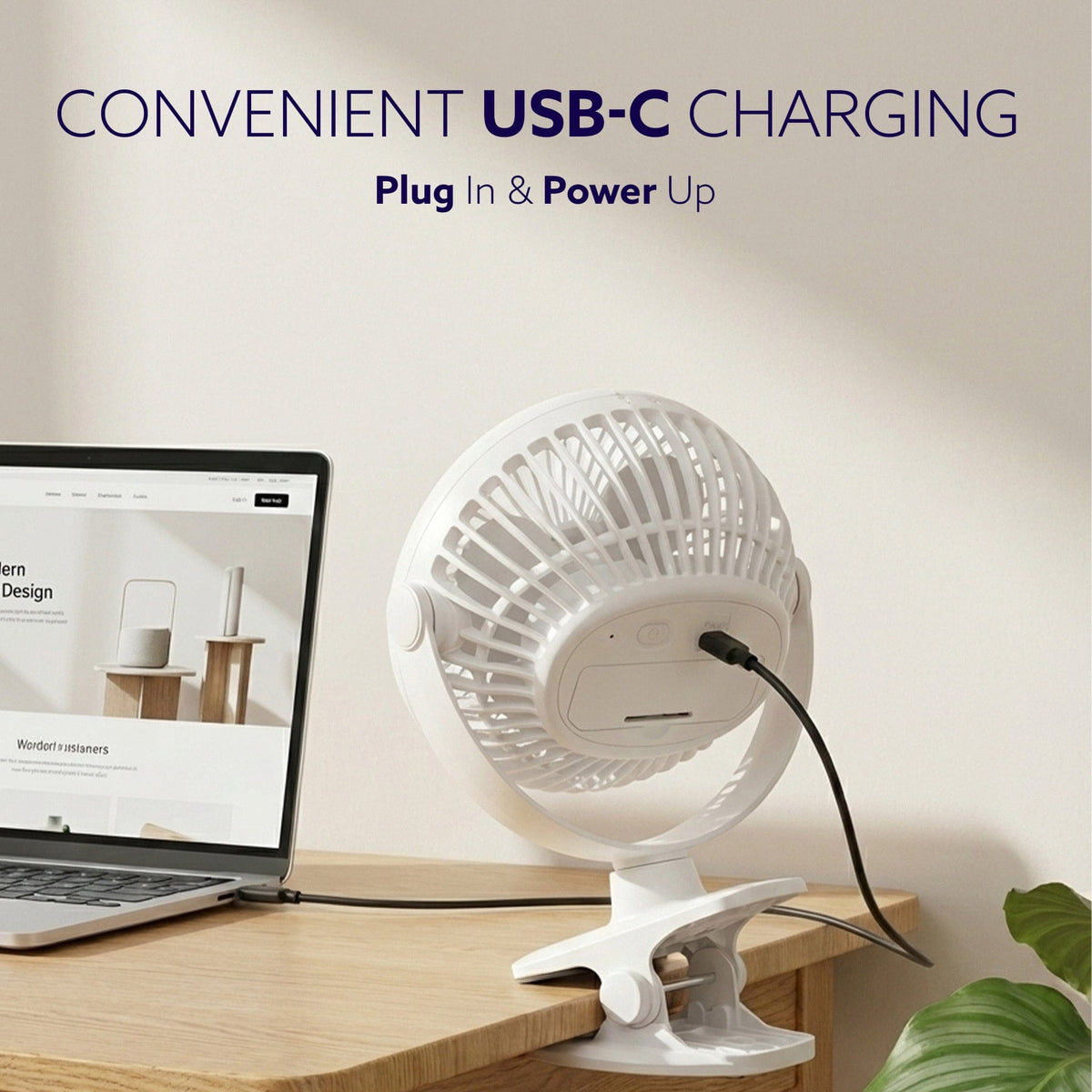 Regal Portable Clamp Fan | Rechargeable USB-C Compatible Table Fan with 3 Speeds, Multi-Clip Function, 3400 RPM & 5 Hours Runtime | 5-Inch Quiet Mini Fan for Home, Office, Car & Kitchen | White