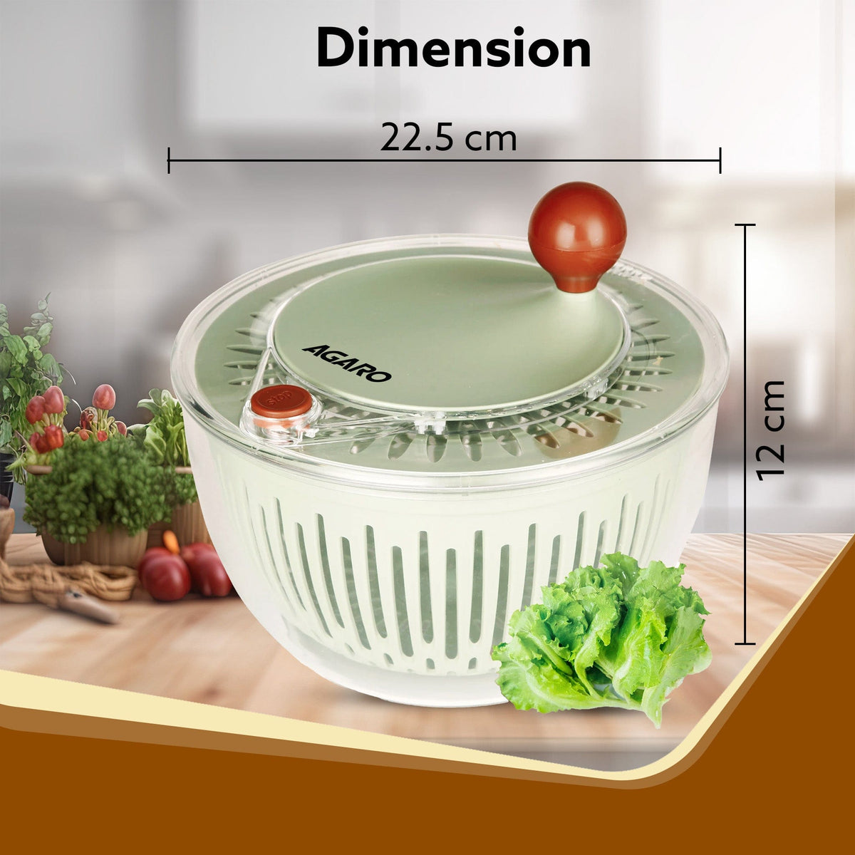 Elite Salad Spinner, 5L, Vegetable Cleaner, Removes Excess Water and Pesticides, Cleans Vegetables Thoroughly, Use for Mixing Salad with Dressing, BPA Free Food-Grade Plastic, Green