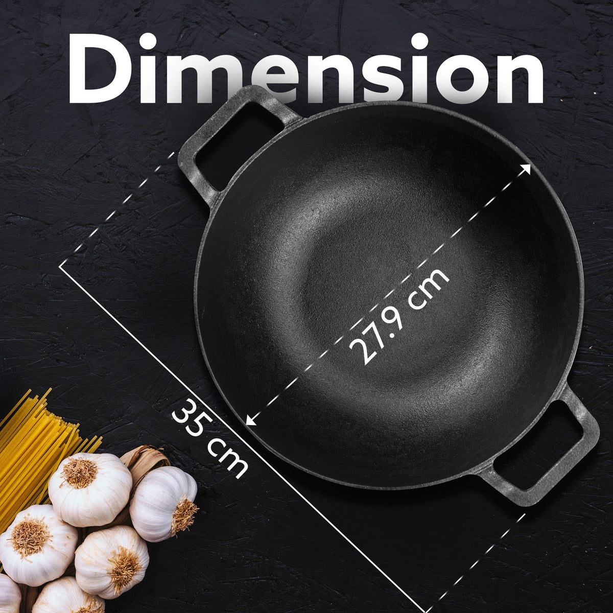 Royal Pre Seasoned Cast Iron Kadai with Glass Lid, No Chemical Coating, Rigid Iron Handle, 4.3L, Uni-Body Design, Fast Heating, Heavy Weight, Gas & Induction Oven Compatible, Cooking, Black