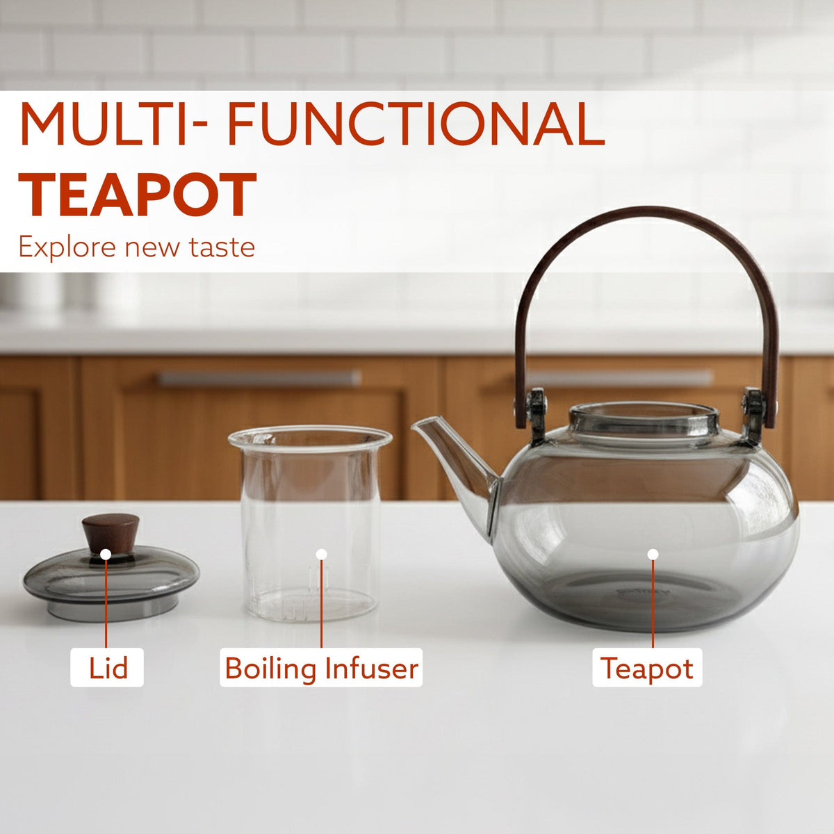 Adore Borosilicate Glass Kettle 900ml | Heat Resistant, Durable Clear Glass, Stovetop & Microwave Safe, Ideal for Tea, Coffee, Water & Hot Beverages