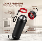 Elegant 700ml Stainless Steel Water Bottle, Up to 24 Hrs. Hot & Cold, ISI Certified, Triple Vacuum Insulated, Leak-Proof, Rust-Proof, BPA-Free, for Office, Travel, Gym, 1Y Warranty, Gun Black
