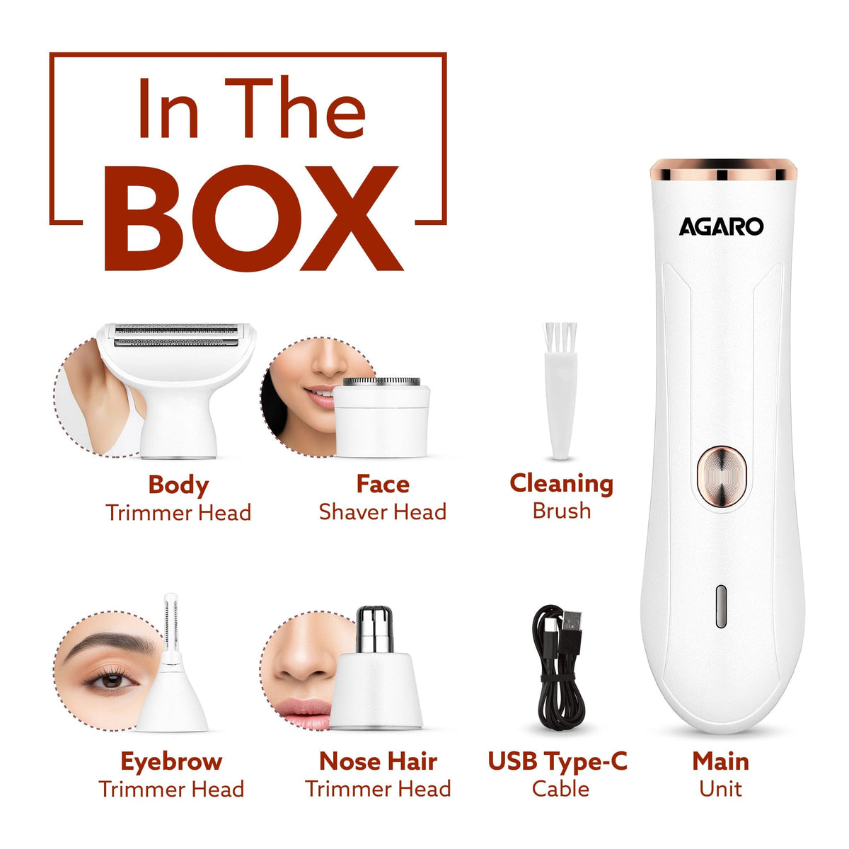 Female Multi Trimmer 3117 – Facial Hair Removal Machine, Bikini Trimmer, Eyebrow & Nose Hair Trimmer Painless body hair trimming. Type-C charging, up to 90 minutes runtime,White.