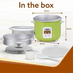 Marvel Electric Rice Cooker, 1.8L, 700W, Automatic Boiler, Steamer, Removable Aluminium Pot, Stainless Steel Lid, Keep Warm Function, Trivet Plate, Rice, Veggies, Green