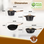 Imperial Granite Non Stick Cookware Set, 4pcs Cookware Set, 24cm &16cm Sauce pan with Lid, 28cm Deep Fry Pan with Lid, Cast Aluminium, Gas & Induction Compatible