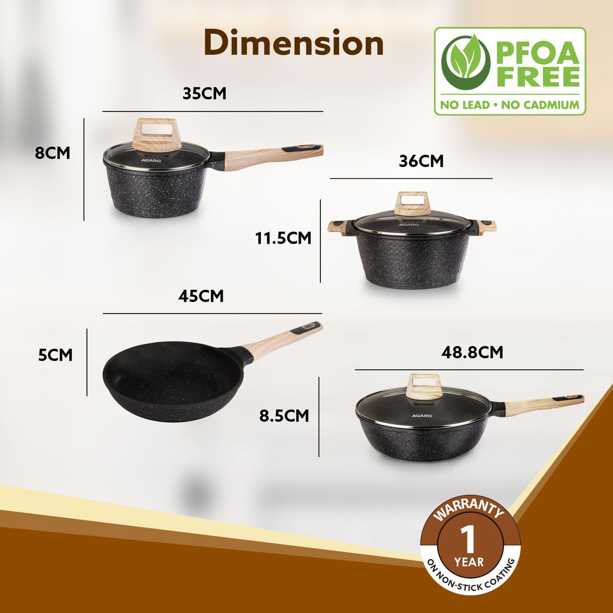 Imperial Granite Non Stick Cookware Set, 4pcs Cookware Set, 24cm &16cm Sauce pan with Lid, 28cm Deep Fry Pan with Lid, Cast Aluminium, Gas & Induction Compatible