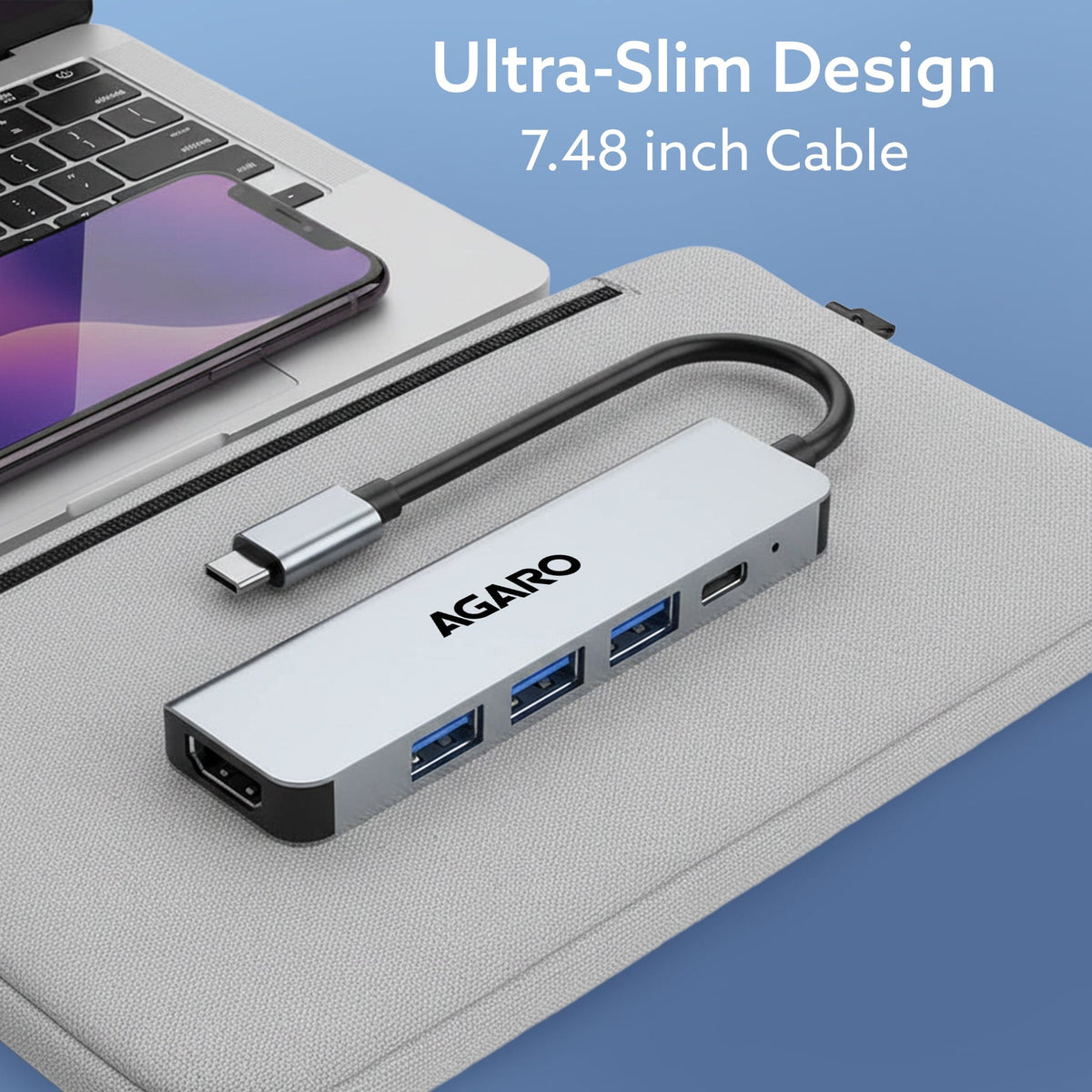 5-in-1 Type-C Multi-Port Hub, 4K@60Hz USB-C to HDMI Adapter, 85W PD Charging, 3× USB-A & USB-C 3.0 Data Ports, SD/TF Card Reader, Compatible with Type-C Devices