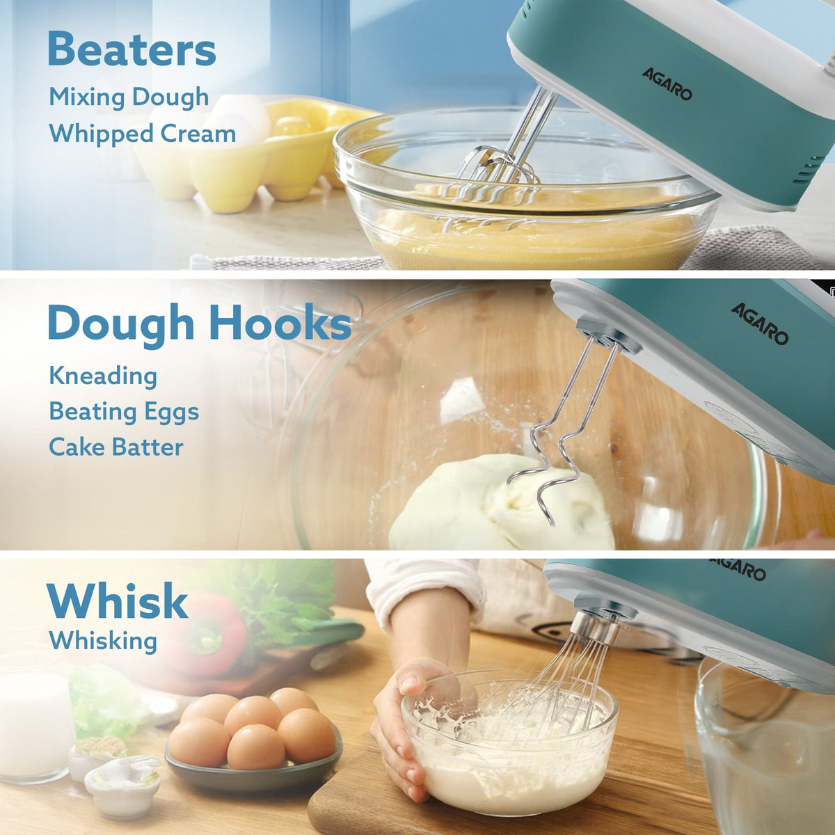 Regency Hand Mixer, Hand Mixer Blender, Detachable Beaters & Whisker/Dough Hooks, 300W, 5 Speed Settings