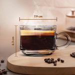 Elegant Glass Cup, 180ml, Set of 6, Crystal Clear Espresso Coffee Cup, Toughened Glass Wall with Handle, for Hot Coffee, Cappuccino, Milk, Latte, Green Tea & Black Tea