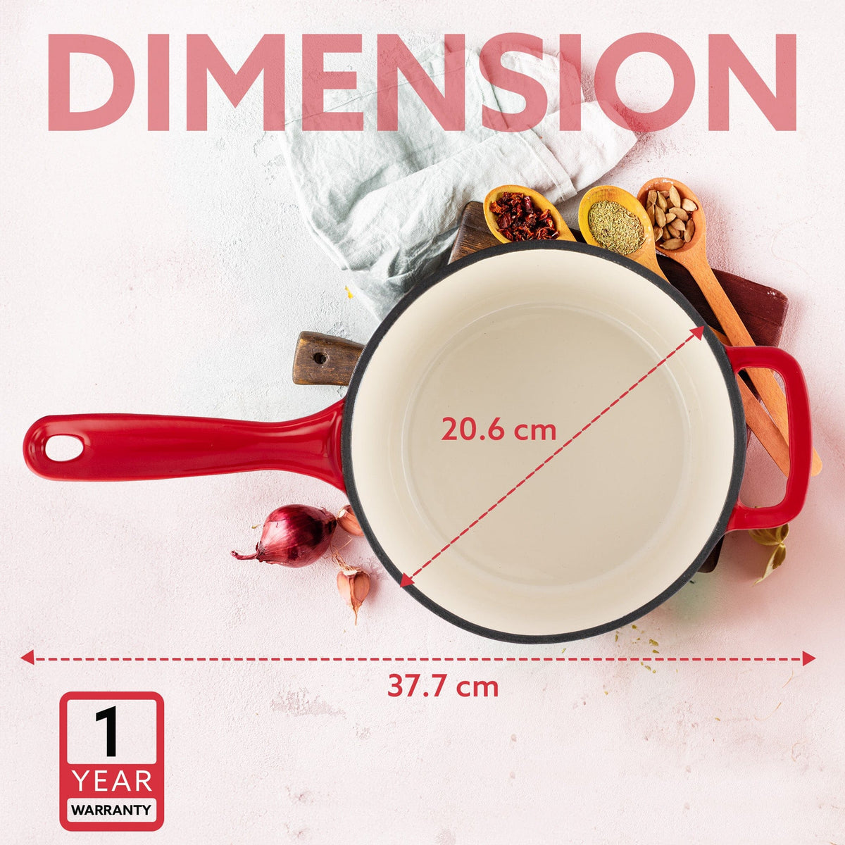 Royal Enamelled Cast Iron Sauce Pan with Lid, 19 Cm Diameter, 1.9 Liter Capacity, No Chemical Coating, Heavy Bottom, Fast Heating, Gas & Induction Oven Compatible, Milk/Tea Pan, Boiling, Red
