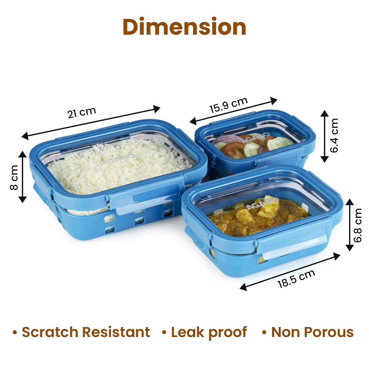 Imperial Glass Containers - 370, 640, 1050 ml - Blue