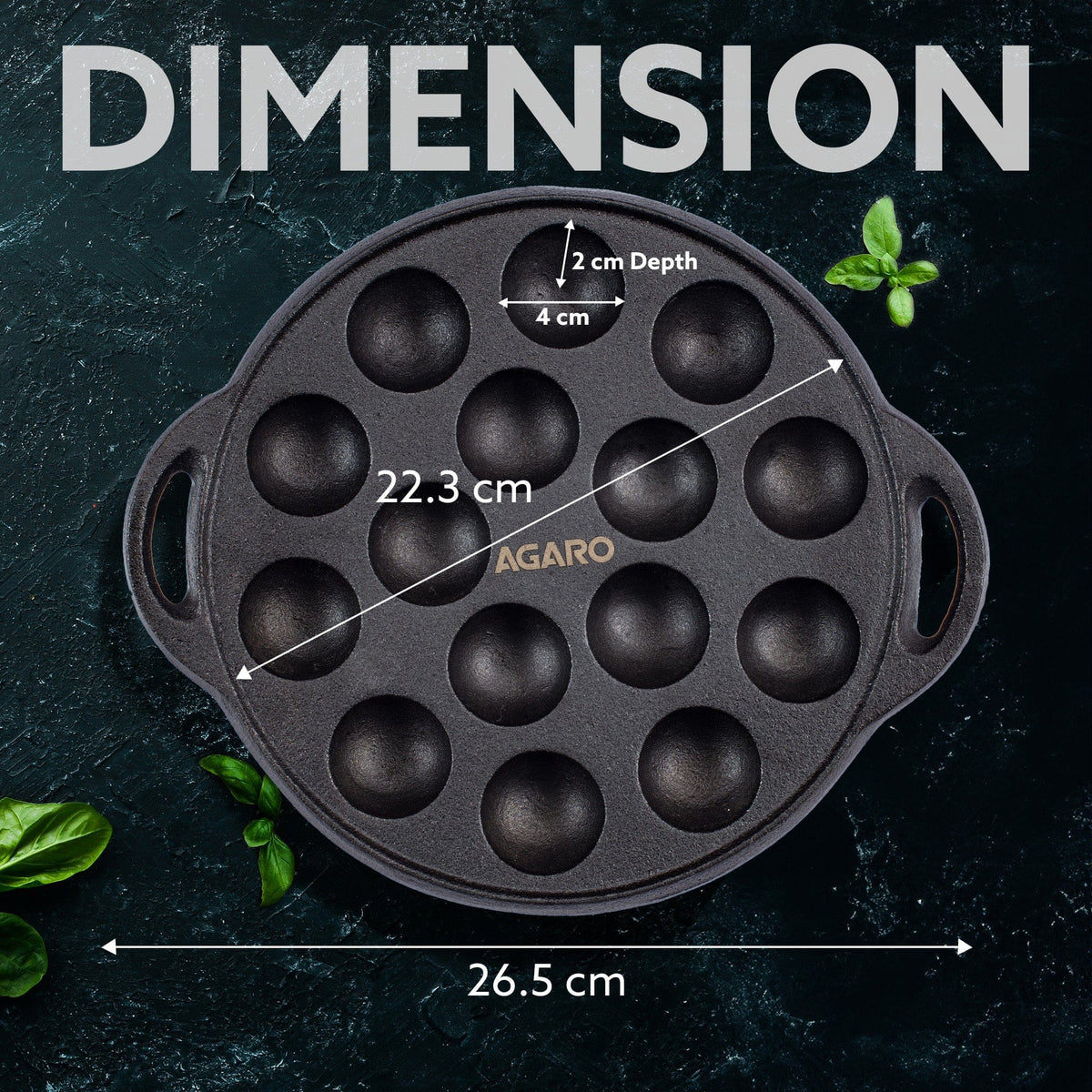 Royal Pre-Seasoned Cast Iron Paniyaram Pan, 15 pits (4cm x 2cm Each), No Chemical Coating, Rigid Handle, Fast Heating, Gas Oven Compatible, Appe, Gunta Ponganalu, Paddu, Kuzhi & Litti