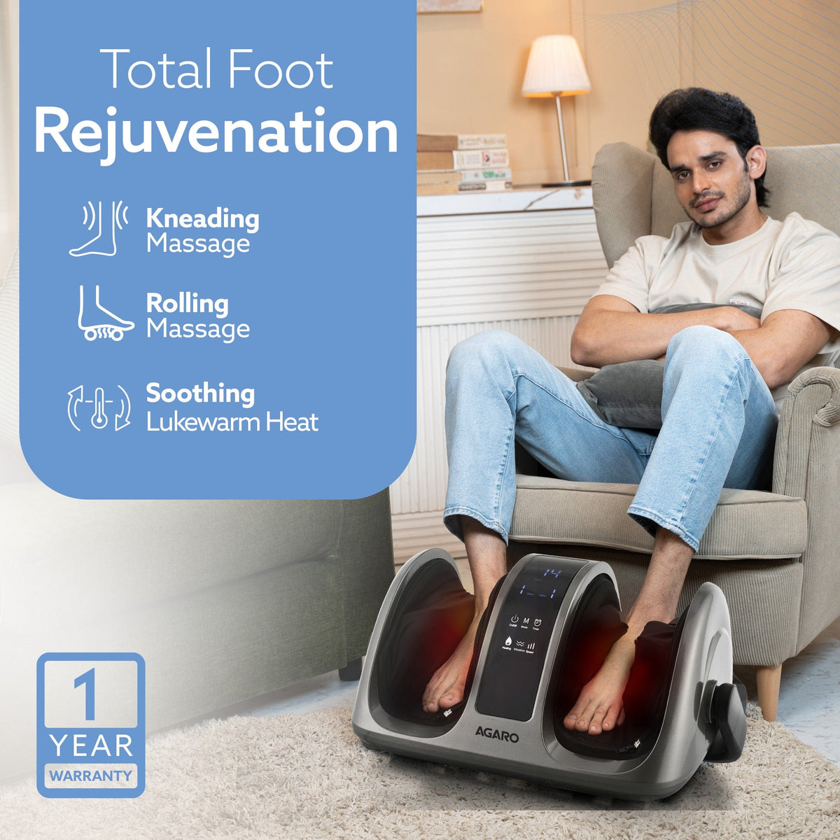 Primo Foot Massager, Kneading & Rolling Function, Lukewarm Heat, Vibration, Timer, for Pain Relief, Muscle Relaxation & Improving Blood Circulation