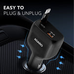 Turbo 84W 3 in1 Car Charger with 86 cm Retractable Cable (30W Type-C PD) & Dual Port (18W USB-A & 30W Type-C) for Android, iPhone, iPad, Earbuds, Tablet, Power Bank & USB-powered devices (Black)