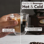 Elite Double Wall Glass Espresso Cups 80ml, Pack of 2 | Premium Borosilicate, Heat Resistant, Ideal for Coffee, Tea, Latte, Microwave & Dishwasher Safe