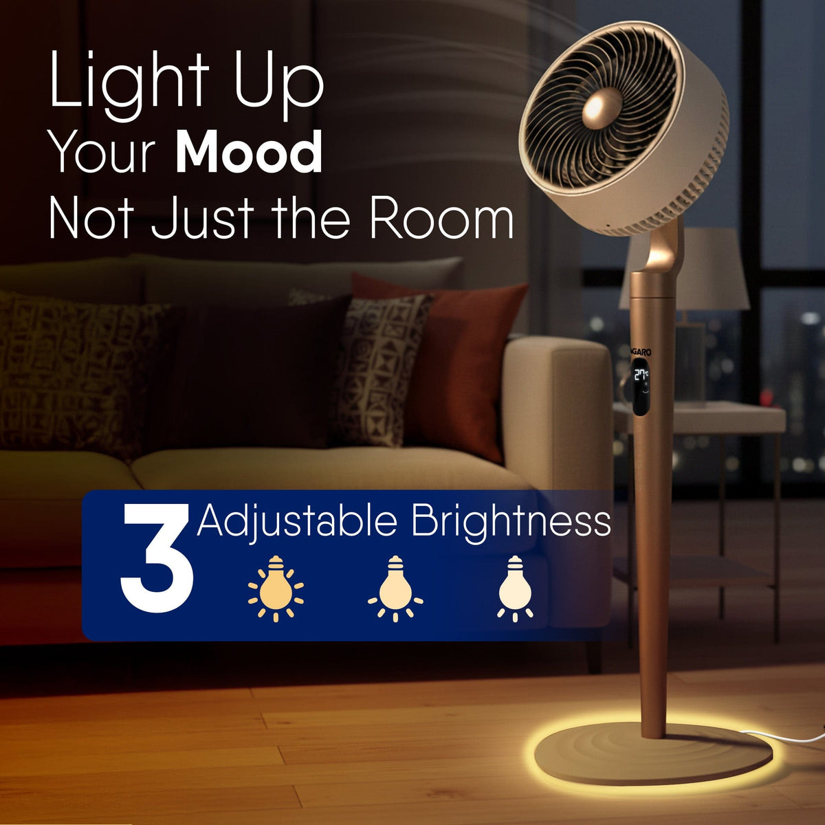 Royal 3D Air Circulation Tower Fan with Mood Lamp, Ultra-Quiet BLDC Standing Fan for Home & Office Use, Touch & Remote Control, 12 Wind Speed, 5 Modes, 90˚ Horizontal & 90˚ Vertical Oscillation