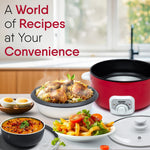 Regal Electric Multi Cooking Pot, 3L, 1200W, Automatic Boiler, Steamer, Fryer, Aluminium Pot, Glass Lid, Adjustable Temperature Control, Keep Warm, Rice, Veggies, Red