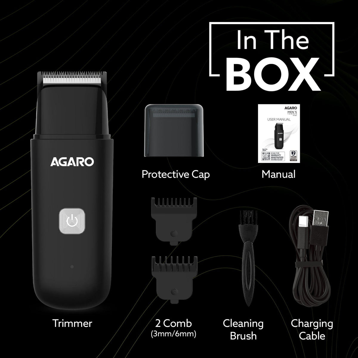 Beard Trimmer MT7007, 60 mins run time with Type C, 2pcs limit comb - 1mm & 3mm, Protective Cap, Washable Trimmer Head | Trimmer for Men