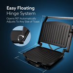 Royal Grill Sandwich Maker, Non Stick Coated Grill Plates, Stainless Steel Body, Oil Collector Tray, 1000W, 90 Degrees Floating Hinges, Panini/Grill/Toast (Black)