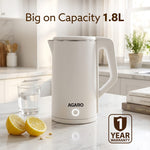 Elegant Electric Kettle, 1.8L, Double Layered Kettle, White