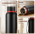 Elegant 700ml Stainless Steel Water Bottle, Up to 24 Hrs. Hot & Cold, ISI Certified, Triple Vacuum Insulated, Leak-Proof, Rust-Proof, BPA-Free, for Office, Travel, Gym, 1Y Warranty, Gun Black