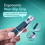 4-in-1 Nail Clipper Set – Manicure & Pedicure Kit with Fingernail & Toenail Clippers, Premium Glass Nail File, Ergonomic Non-Slip Grip, Travel Case for Men & Women (Dark Green)