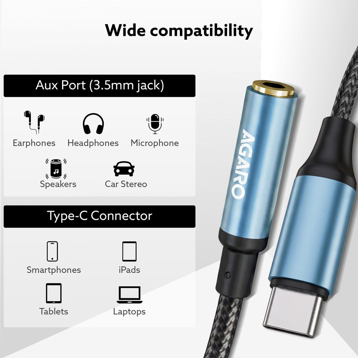 Type-C to 3.5mm Aux Female Converter with Built-in DAC, Hi-Res Durable Audio Adapter, Supports Mic & Calls, Compatible with iPhone 15 & above, Mobile, Laptops, Plug & Play USB-C to AUX Adapter