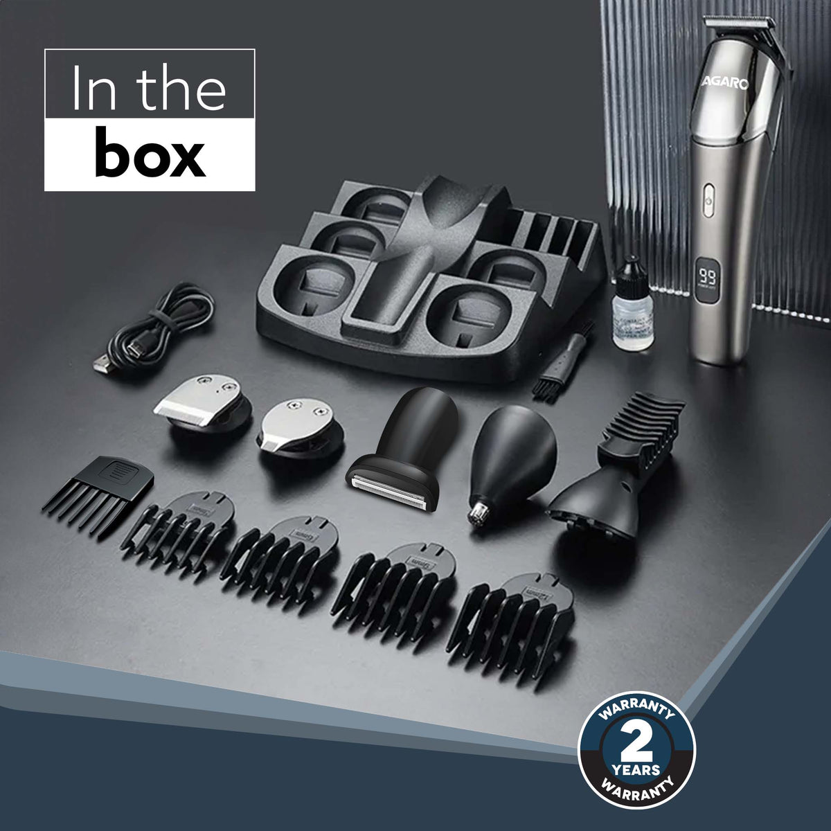 Royal Multi Grooming Kit For Men, 9in1, Shave| Trim | Style, Face Head Body Trimmer, Self Sharpening Stainless Steel Blade, 5 Combs, Metal Body, Type C Fast Charging, 120 Min Usage, IPX7, Silver