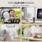 Regal Portable Clamp Fan | Rechargeable USB-C Compatible Table Fan with 3 Speeds, Multi-Clip Function, 3400 RPM & 5 Hours Runtime | 5-Inch Quiet Mini Fan for Home, Office, Car & Kitchen | White