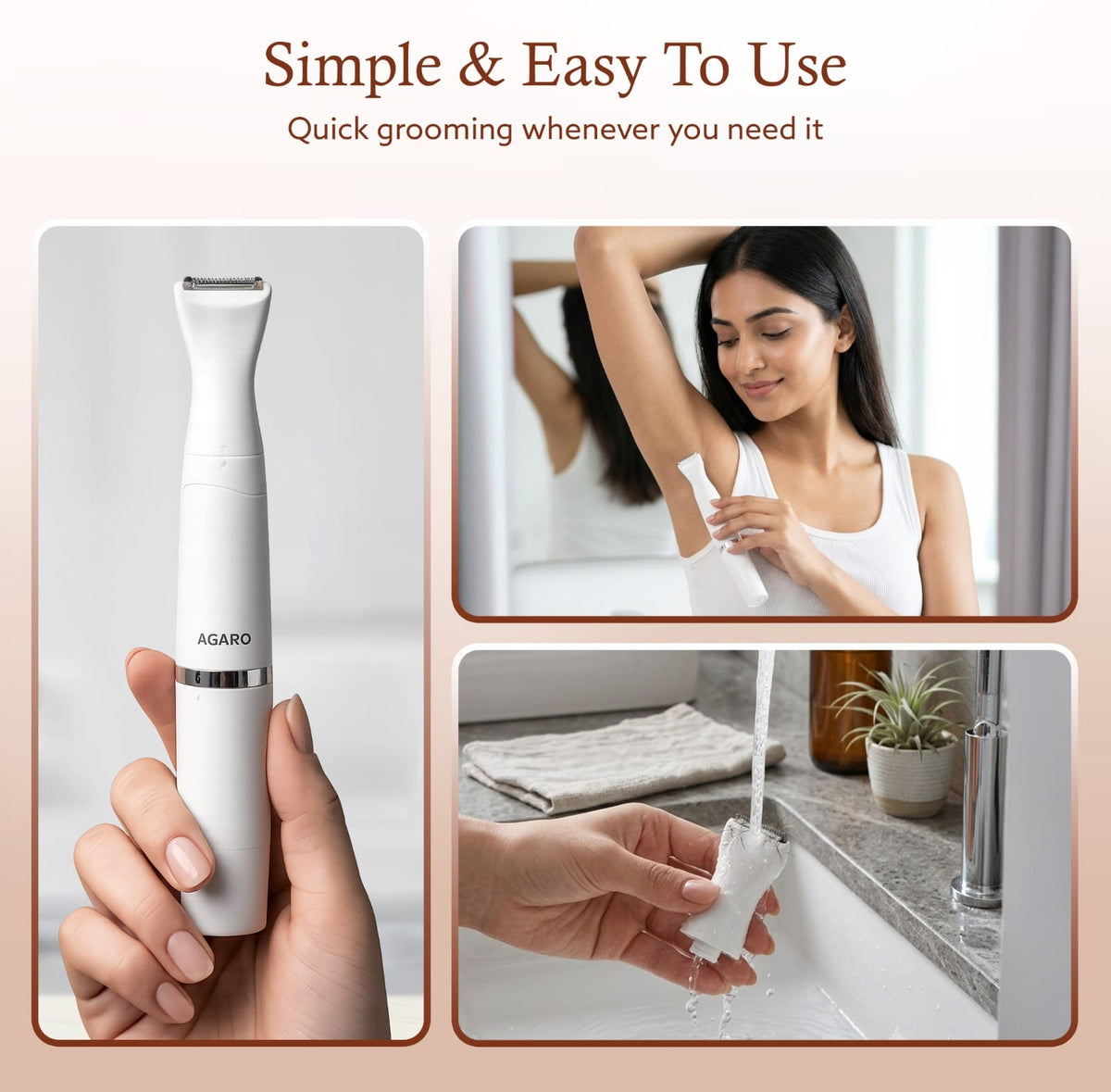 Rechargeable 3-in-1 Multi Trimmer For Women, Multipurpose Hair Remover for Women, Face, Leg, Eyebrow, Underarms, Bikini Trimmer, 90 minutes Runtime, White