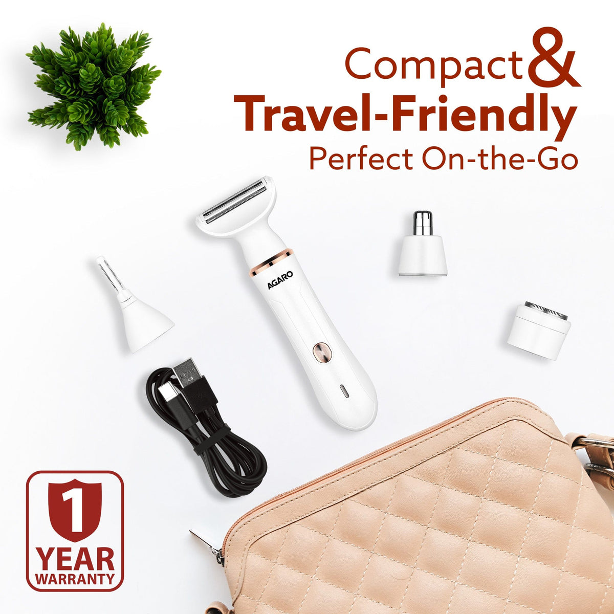 Female Multi Trimmer 3117 – Facial Hair Removal Machine, Bikini Trimmer, Eyebrow & Nose Hair Trimmer Painless body hair trimming. Type-C charging, up to 90 minutes runtime,White.