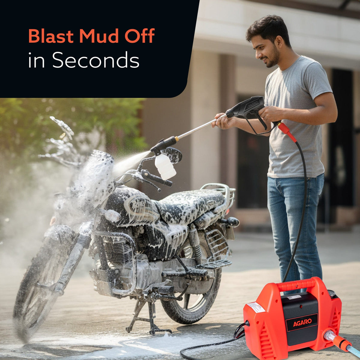 Regent High Pressure Washer | 1600W Motor | 120 Bar Max Pressure | 5.5 L/Min Flow Rate | Portable Electric Washer for Car, Bike, Walkways & Home Cleaning | 8M Outlet Hose Pipe Included