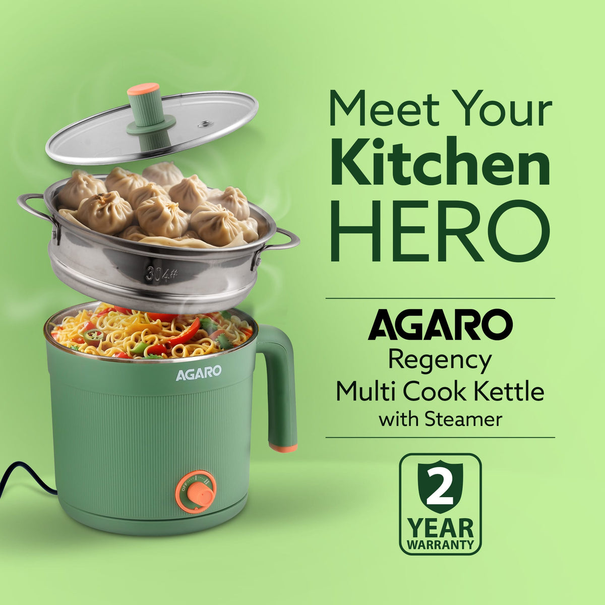 Regency Multi Cook Kettle With Steamer - 1.2 Litres - Sea Green