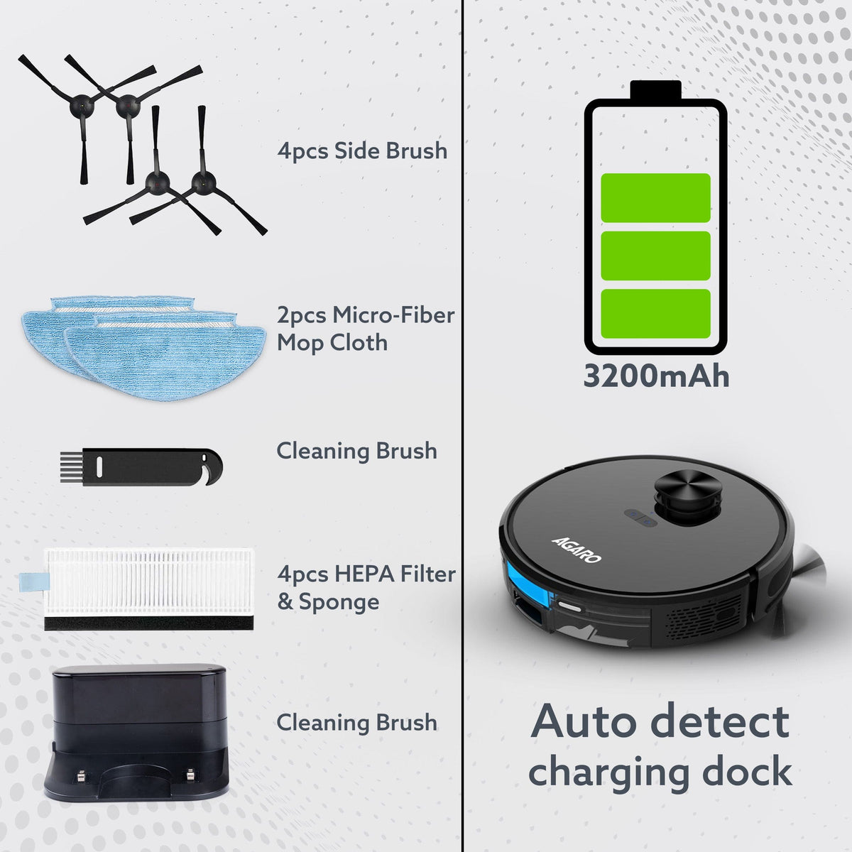 Alpha Robot Vacuum Cleaner, Brush, Dry Vacuum & Wet Mop, Automatic Cleaning, Upto 3200Pa Strong Suction, Rechargeable, App Control, Lidar Navigation, Editable Map to Clean, Hard Floor & Carpet