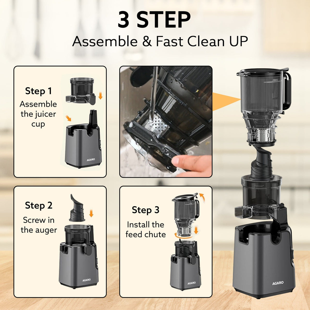 Regal Cold Press Slow Juicer, 250 Watt DC Motor, Easy Assembly & Cleaning, Auto Reverse, Advanced Safety Lock, Fruit & Vegetable Juicer & Nut Milk, Stainless Steel Filter, BPA Free Plastic