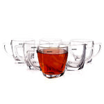 Elegant Glass Cup, 200ml, Set of 6, Crystal Clear Espresso Coffee Cup, Toughened Glass Wall with Handle, for Hot Cofee, Cappuccino, Milk, Latte, Green Tea & Black Tea
