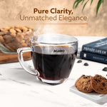 Elegant Glass Cup, 200ml, Set of 6, Crystal Clear Espresso Coffee Cup, Toughened Glass Wall with Handle, for Hot Cofee, Cappuccino, Milk, Latte, Green Tea & Black Tea